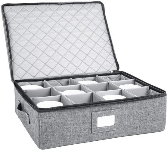 杯子储物箱-灰色绗缝织物容器-咖啡杯的完美储物盒-茶杯-杯子